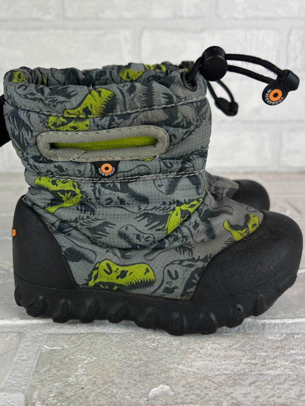 Bogs B-Moc Snow Boots Infant 7 Gray Green Dinosaurs Dinos Waterproof Fur Lined
